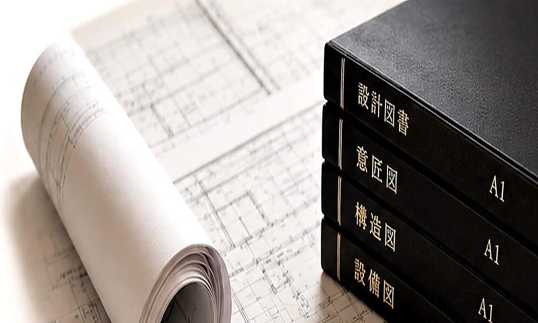 図面とロール紙と製本見本
